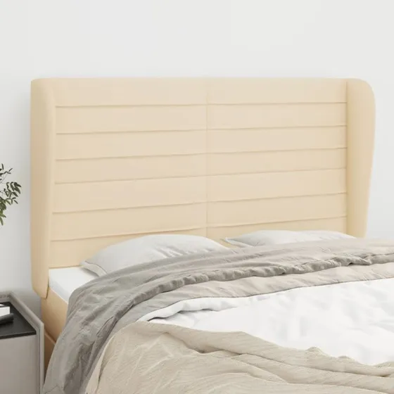 vidaXL sengegavl med kanter 147x23x118/128 cm stof creme