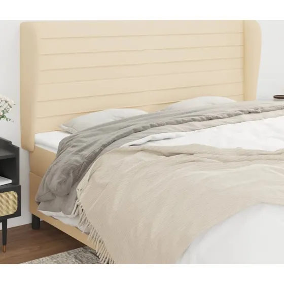 vidaXL sengegavl med kanter 183x23x118/128 cm stof creme