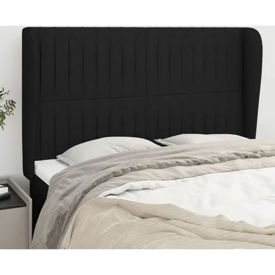 vidaXL sengegavl med kanter 147x23x118/128 cm stof sort