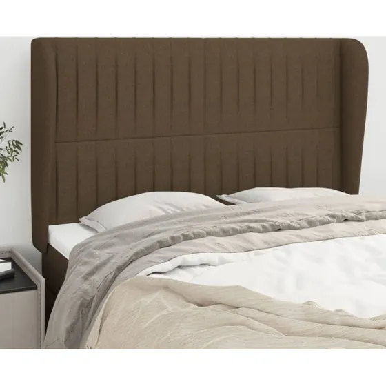 vidaXL sengegavl med kanter 147x23x118/128 cm stof mørkebrun