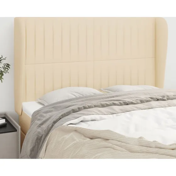 vidaXL sengegavl med kanter 147x23x118/128 cm stof creme