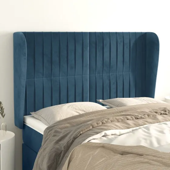 vidaXL sengegavl med kanter 147x23x118/128 cm fløjl mørkeblå