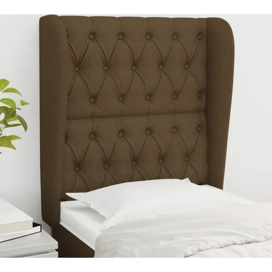 vidaXL sengegavl med kanter 83x23x118/128 cm stof mørkebrun
