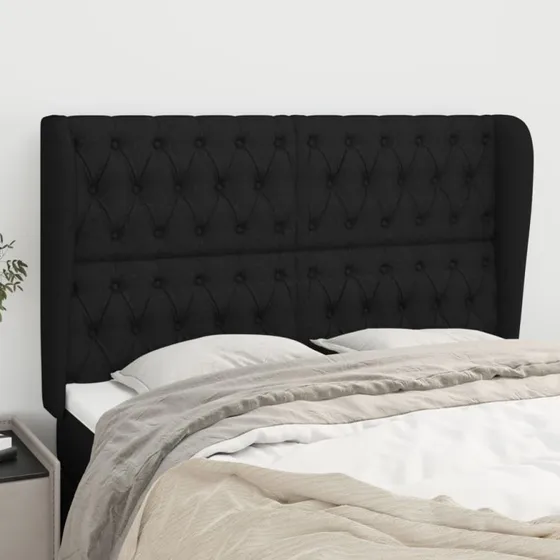 vidaXL sengegavl med kanter 147x23x118/128 cm stof sort