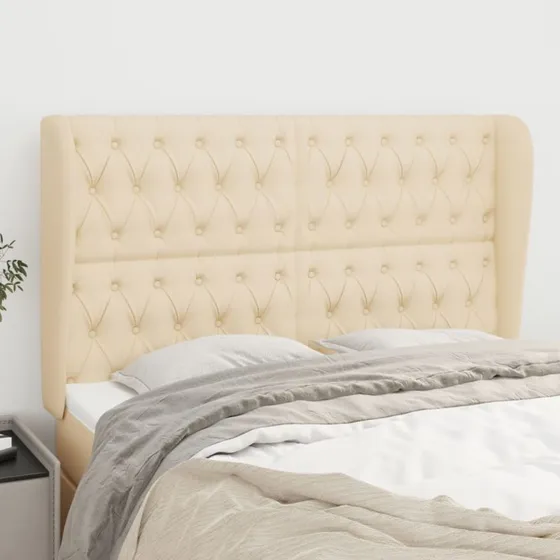 vidaXL sengegavl med kanter 147x23x118/128 cm stof creme