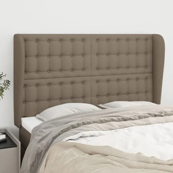 vidaXL sengegavl med kanter 147x23x118/128 cm stof gråbrun