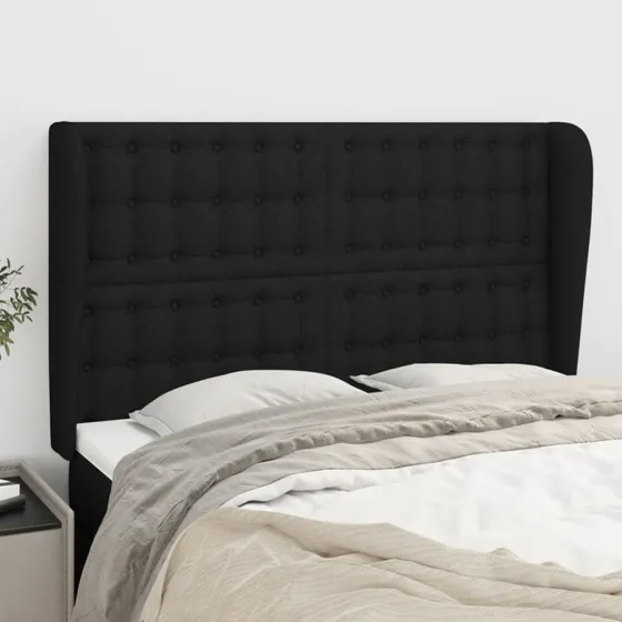 vidaXL sengegavl med kanter 147x23x118/128 cm stof sort