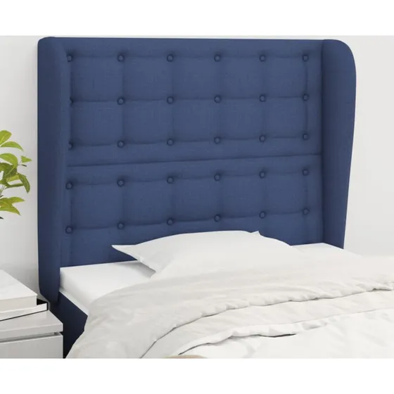 vidaXL sengegavl med kanter 103x23x118/128 cm blå stof