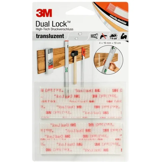 3M Dual Lock DL‑HT tryklås, gennemsigtig 19mm x 10cm (30 stk)