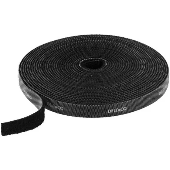 deltaco kabelbindere med velcro 10 mm x 5 m, sort