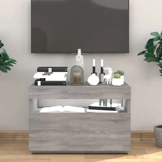 vidaXL TV-bord med LED-lys 60x35x40 cm, grå sonoma-eg