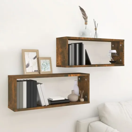 vidaXL væghylder 2 stk. 60x15x23 cm konstrueret træ, røget egetræ