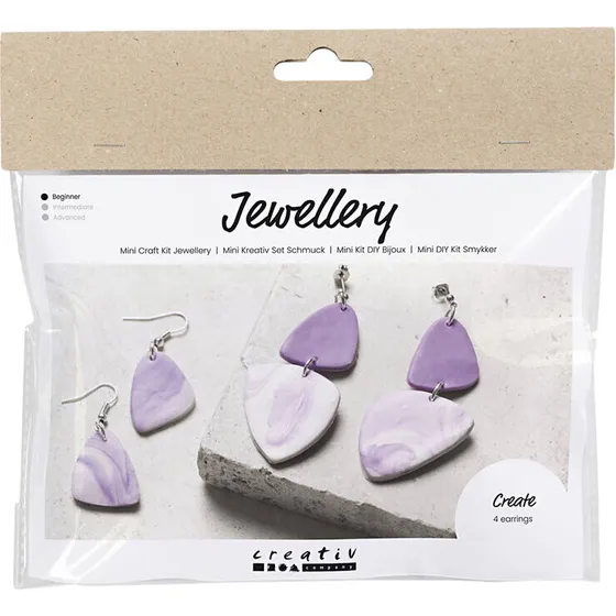 Fine Clay Mini DIY-kit Marmorerede øreringe, lys lilla