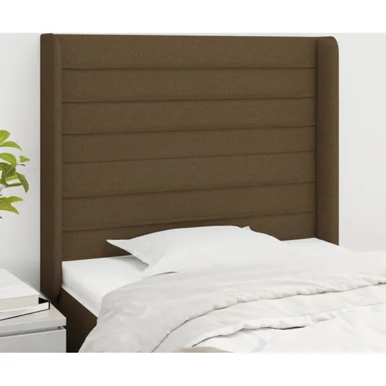 vidaXL sengegavl med kanter 93x16x118/128 cm stof mørkebrun