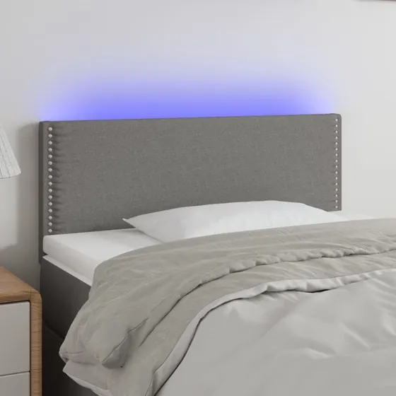 vidaXL sengegavl med LED-lys 90x5x78/88 cm mørkegrå stof