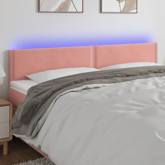 vidaXL sengegavl 160x5x78/88 cm velour med LED lyserød