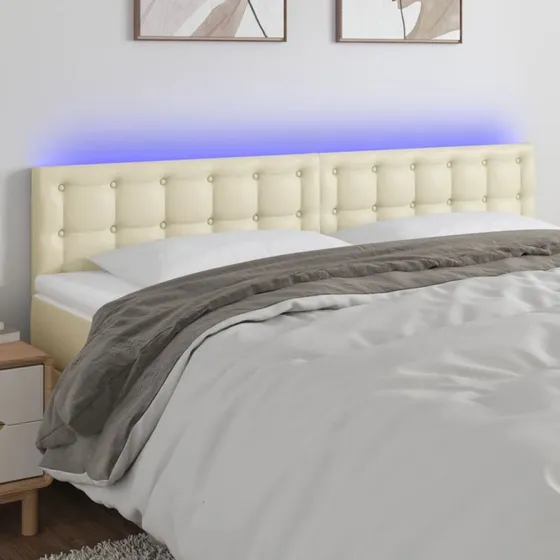 vidaXL sengegavl med LED 200x5x78/88 cm kunstlæder creme