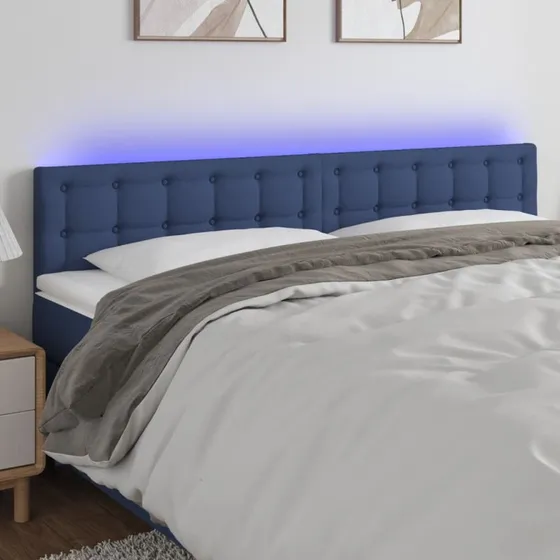 vidaXL sengegavl med LED-lys stof blå 180x5x78/88 cm