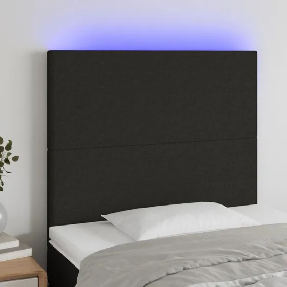 vidaXL sengegavl med LED-lys stof 80x5x118/128 cm sort