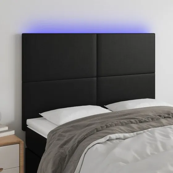 vidaXL Sengegavl med LED, kunstlæder 144x5x118/128 cm - Sort
