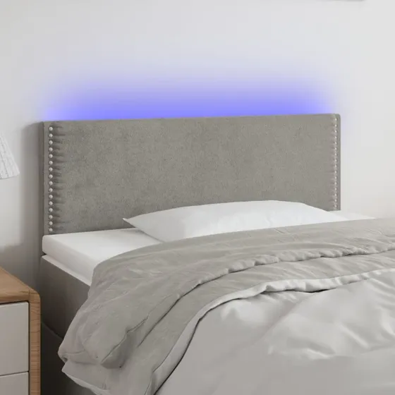 Sengegavl i velour med LED, mørkeblå 180x5x118/128 cm