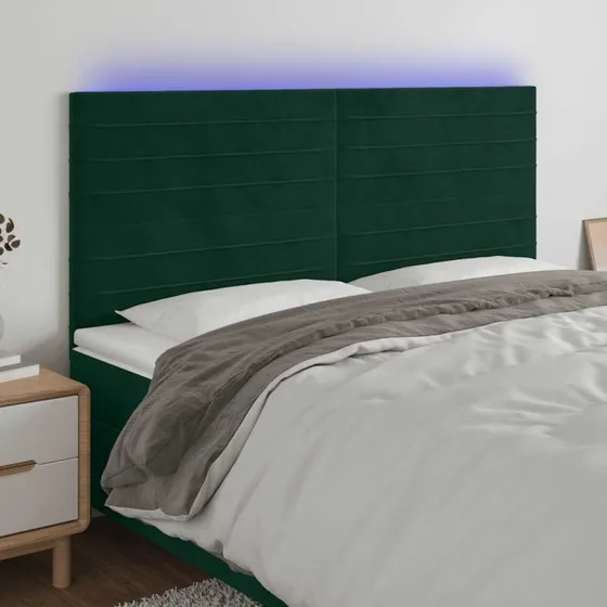 vidaXL sengegavl med LED 160x5x118/128 cm fløjl mørkegrøn