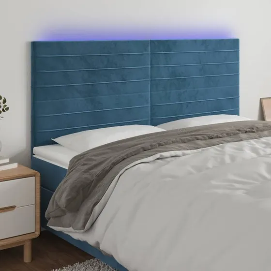 vidaXL sengegavl med LED 200x5x118/128 cm velour mørkeblå