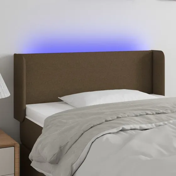 vidaXL sengegavl med LED 103x16x78/88 cm stof mørkebrun