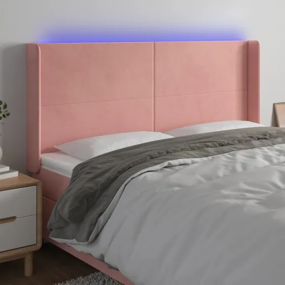 vidaXL sengegavl i lyserød fløjl med LED 183x16x118/128 cm