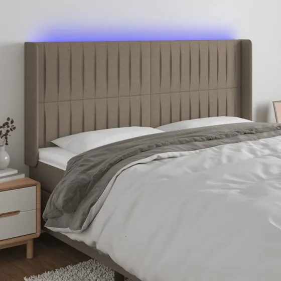 vidaXL sengegavl med LED 163x16x118/128 cm stof gråbrun