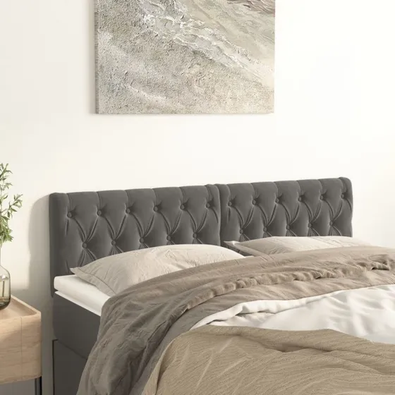 vidaXL Sengegavle 2 stk. 80x7x78/88 cm fløjl mørkegrå