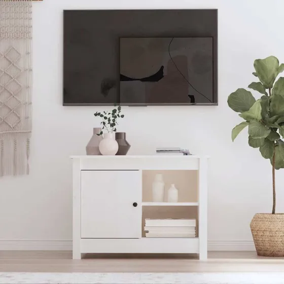 vidaXL TV-bord 70x36,5x52 cm i massivt fyrretræ, hvid