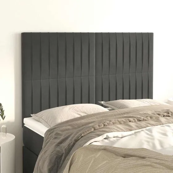 vidaXL sengegavl fløjl mørkegrå 144x5x118/128 cm