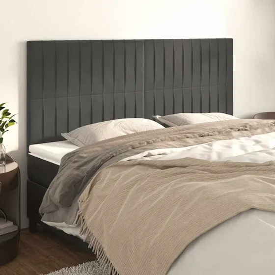 vidaXL sengegavl fløjl mørkegrå 200x5x118/128 cm