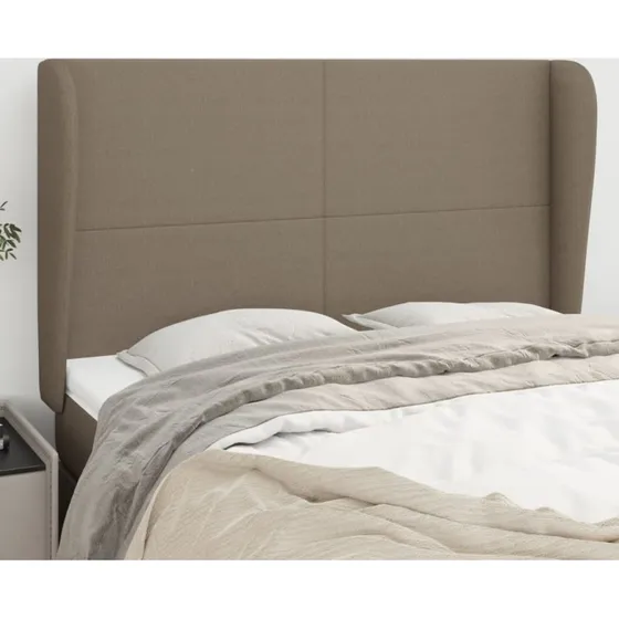 vidaXL sengegavl med kanter 147x23x118/128 cm stof gråbrun