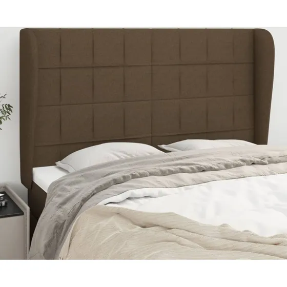 vidaXL sengegavl med kanter 147x23x118/128 cm mørkebrun stof