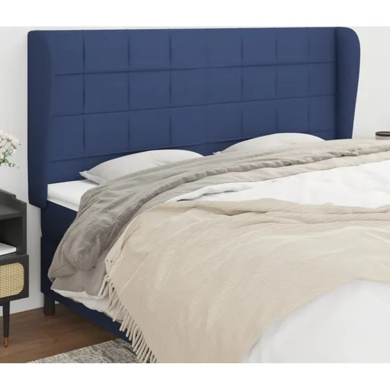 vidaXL sengegavl med kanter 203x23x118/128 cm blå stof