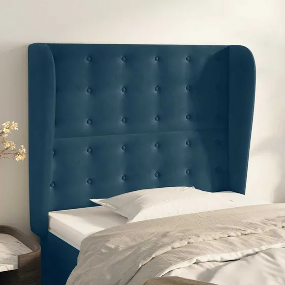 vidaXL sengegavl med kanter 93x23x118/128 cm fløjl mørkeblå