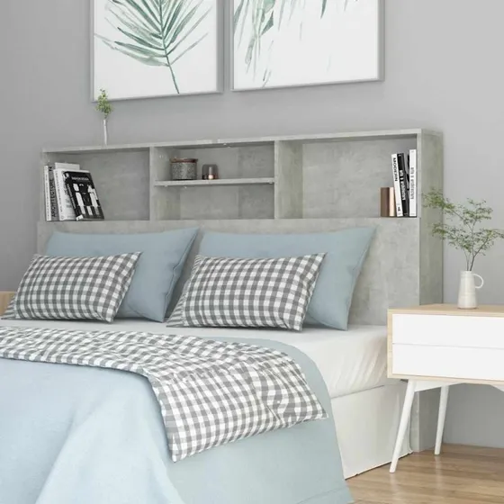 vidaXL sengegavl med opbevaring 160x19x103,5 cm – betongrå