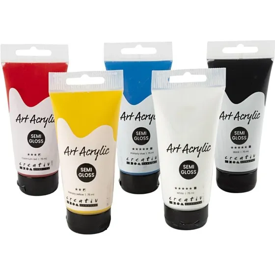 Art Akrylmaling 5x75 ml – Grundfarver, halvblank