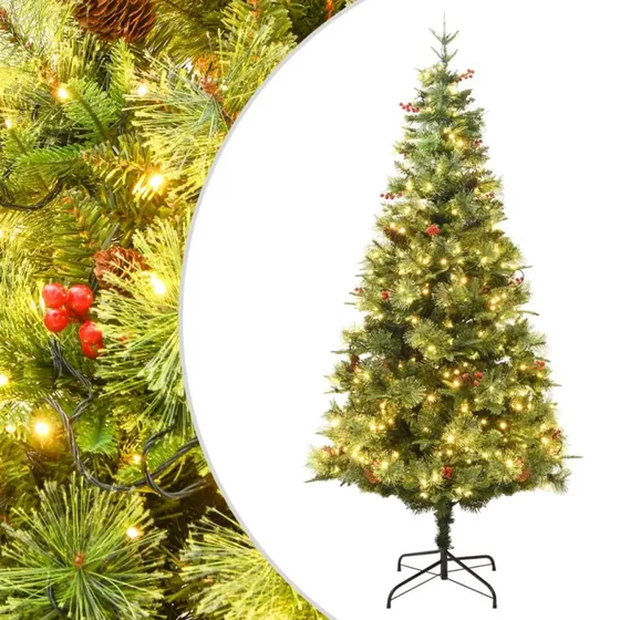 vidaXL juletræ med lys, grankogler PVC/PE 120 cm grøn