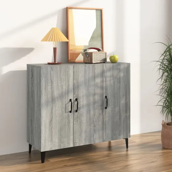 vidaXL skab 90x34x80 cm grå Sonoma-eg