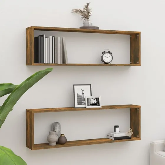 vidaXL væghylder 2 stk. 100x15x30 cm konstrueret træ, røget eg