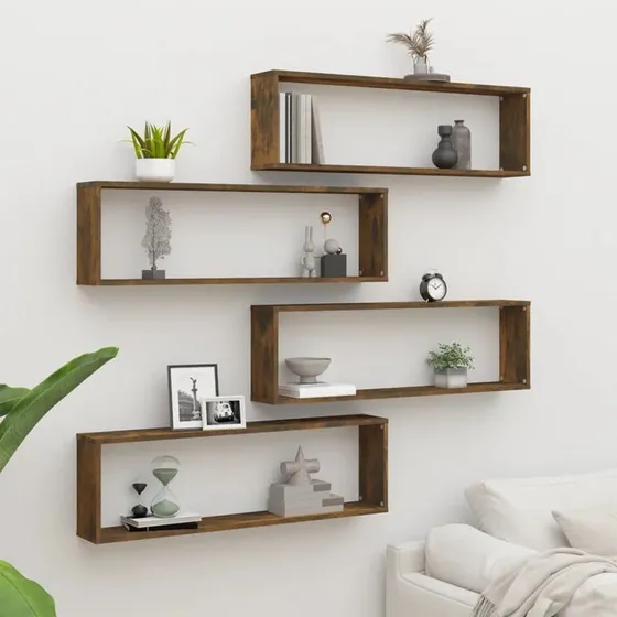 vidaXL væghylder 4 stk 100x15x30 cm – røget egetræ