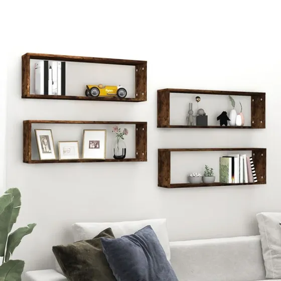 vidaXL væghylder 4 stk 80x15x26,5 cm konstrueret træ, røget eg