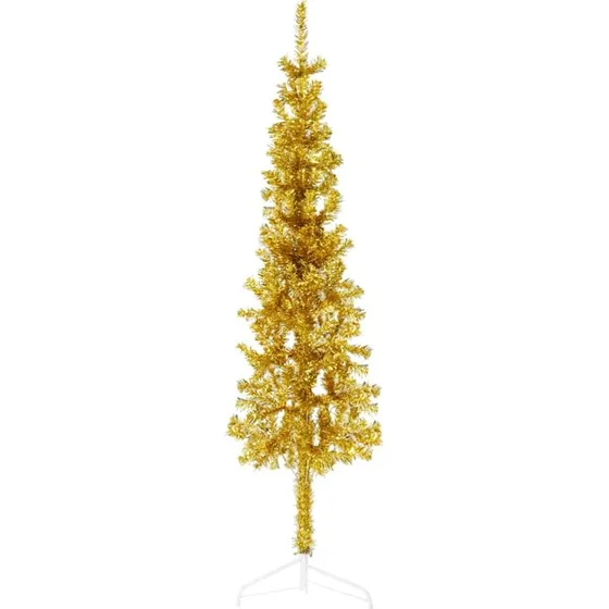 vidaXL halvt kunstigt juletræ 120 cm smalt guldfarvet m. fod