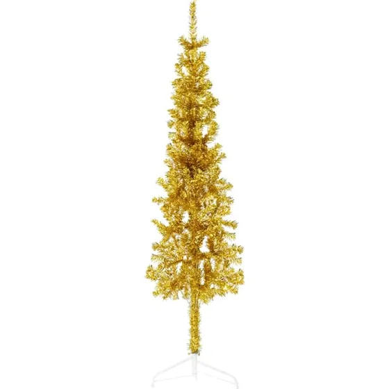 vidaXL halvt kunstigt juletræ 150 cm smalt - guldfarvet