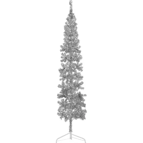 vidaXL kunstigt halvt juletræ 210 cm smalt sølv med fod