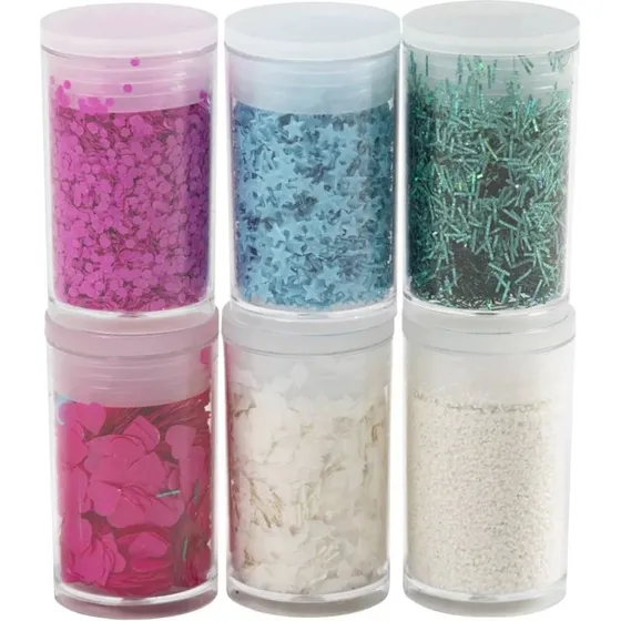 Biologisk nedbrydelig glimmer & pailletter, 6 x 7 ml (Pastel)