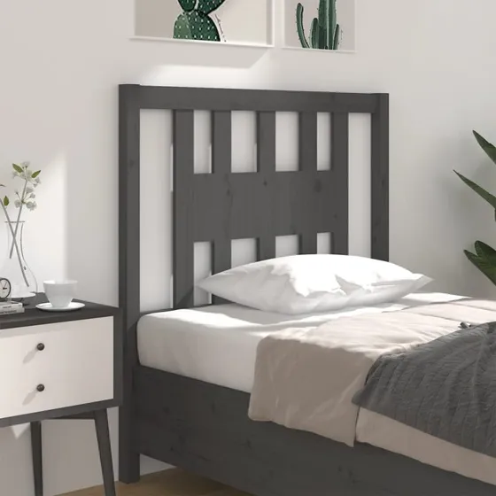 vidaXL sengegærde 81x4x100 cm massivt fyrretræ, grå